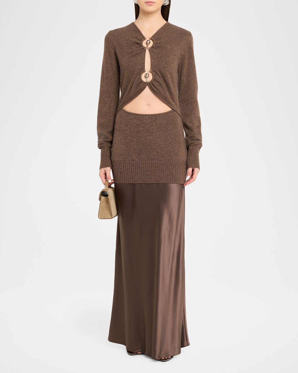 Christopher Esber Orbit Ruched Monument ong-Sleeve Dress