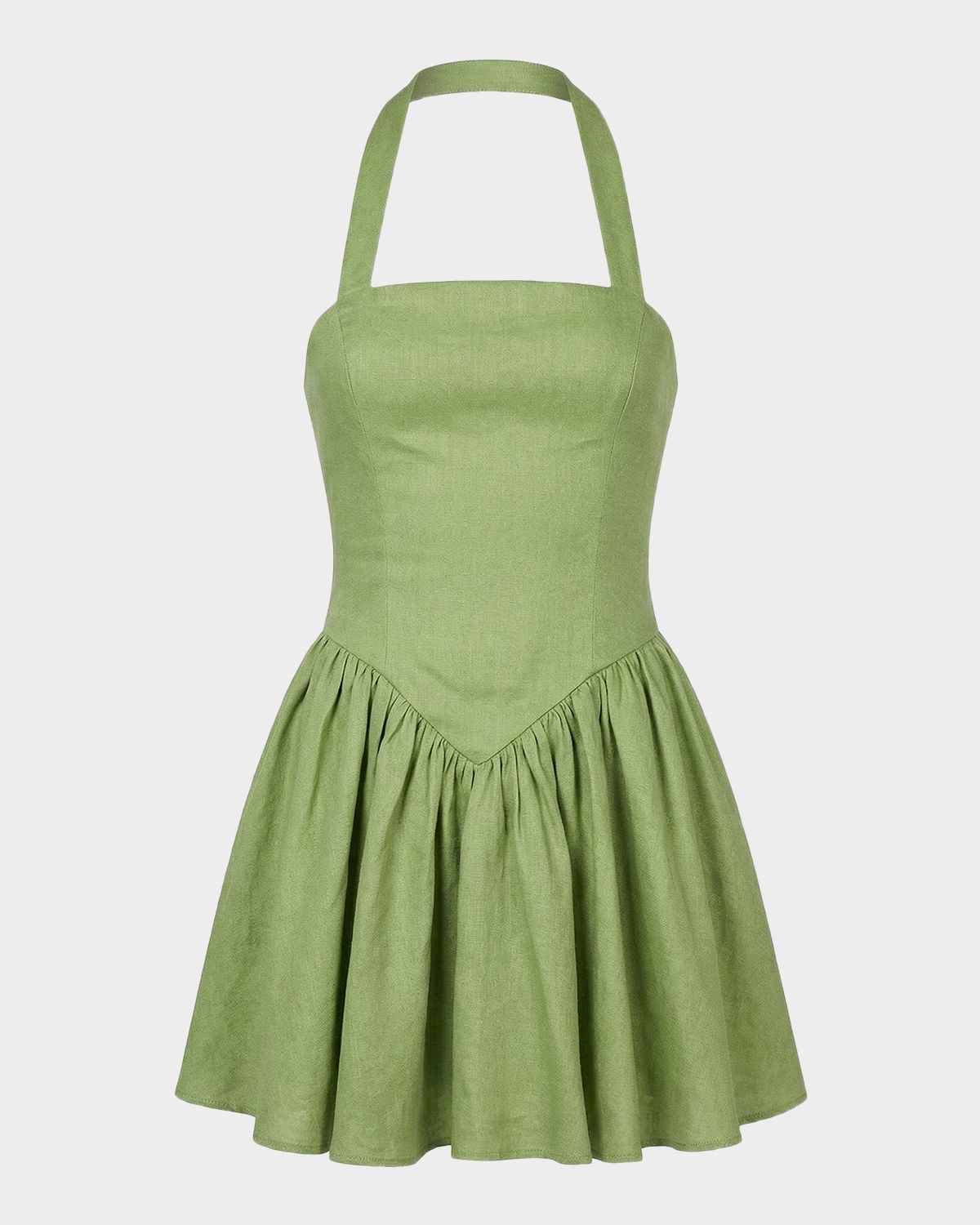 NICHOLAS Amalie Basque-Waist Halter Linen Mini Dress