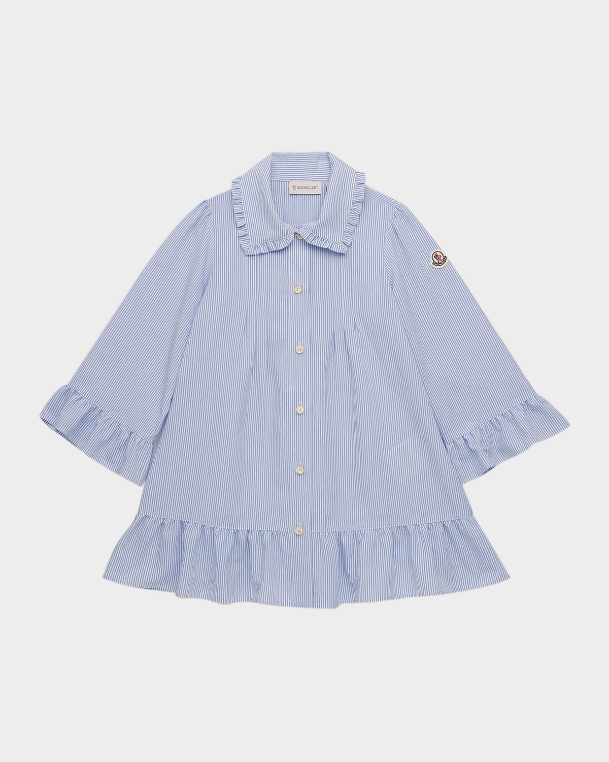 Moncler Girl 's Ruffled Striped Shirtdress, Size 4-6