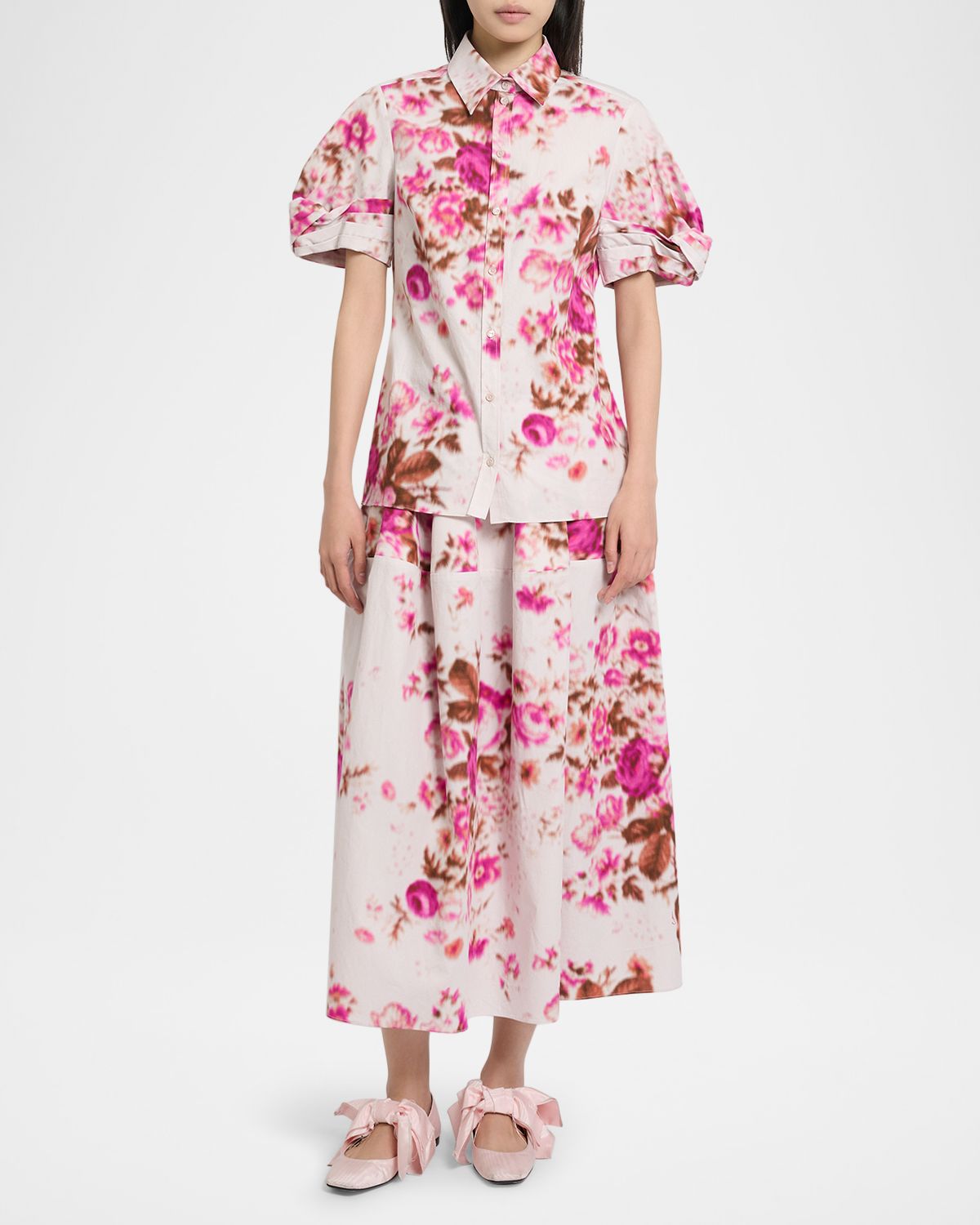 Erdem Floral Print Cotton Short Sleeve Shirt
