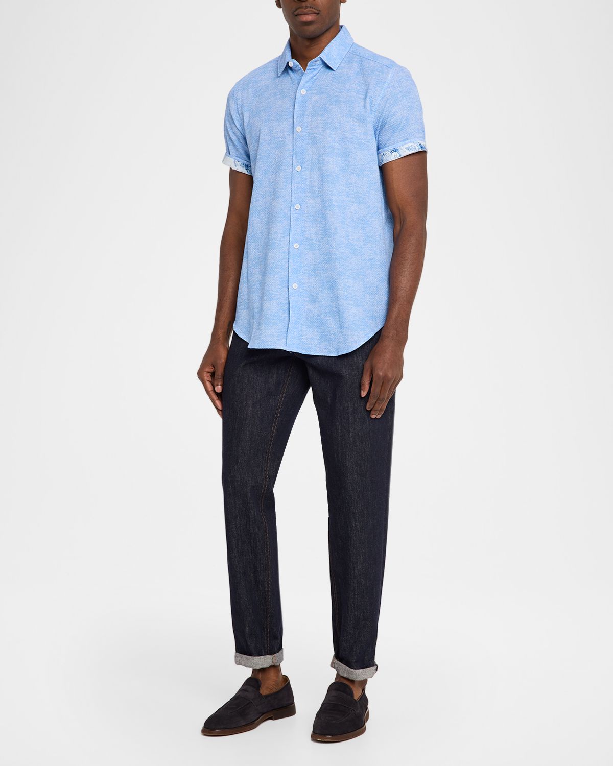 Robert Graham Men 's Reid Tonal Cotton Short-Sleeve Shirt
