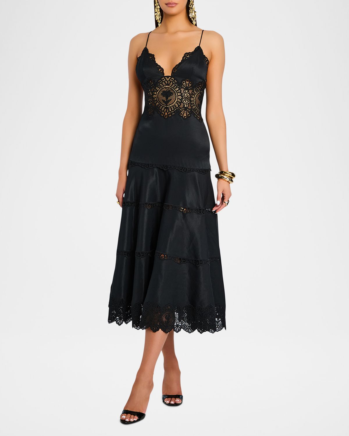 Retrofete Leilani Embroidered A-Line Midi Dress
