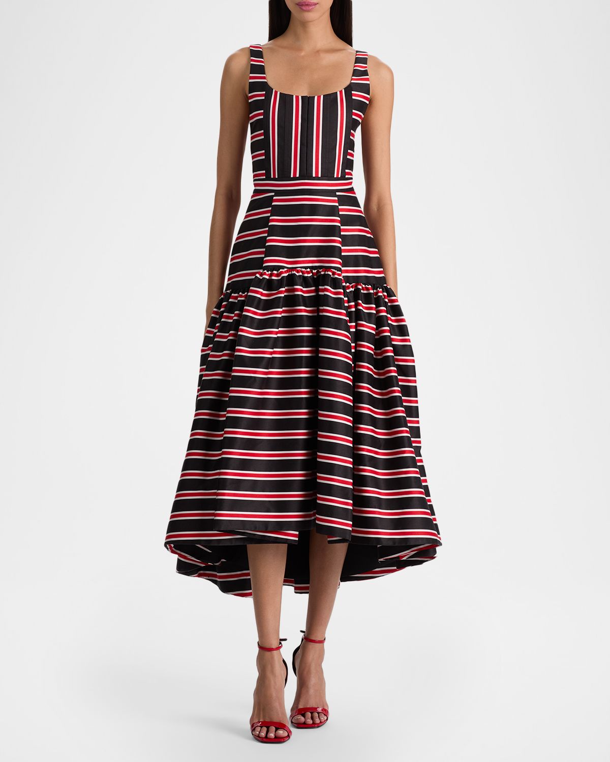 ALICE + OLIVIA Diana Striped Structured Midi Dress