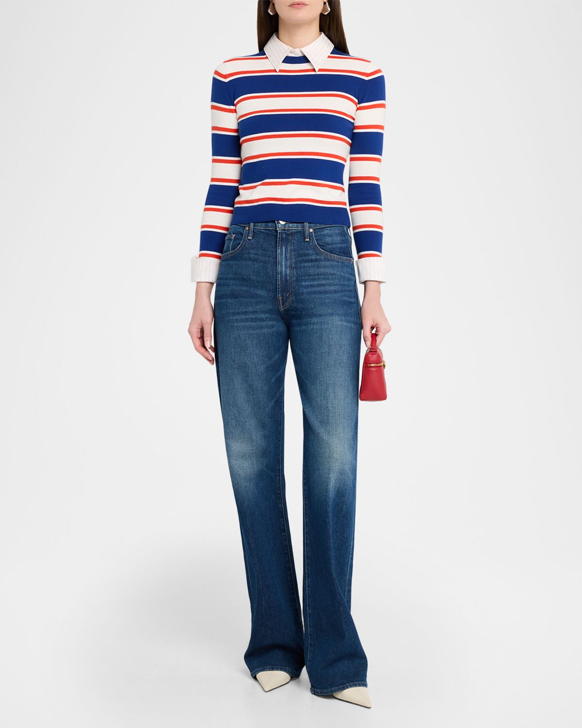 ALICE + OLIVIA Porla Striped Collared Sweater