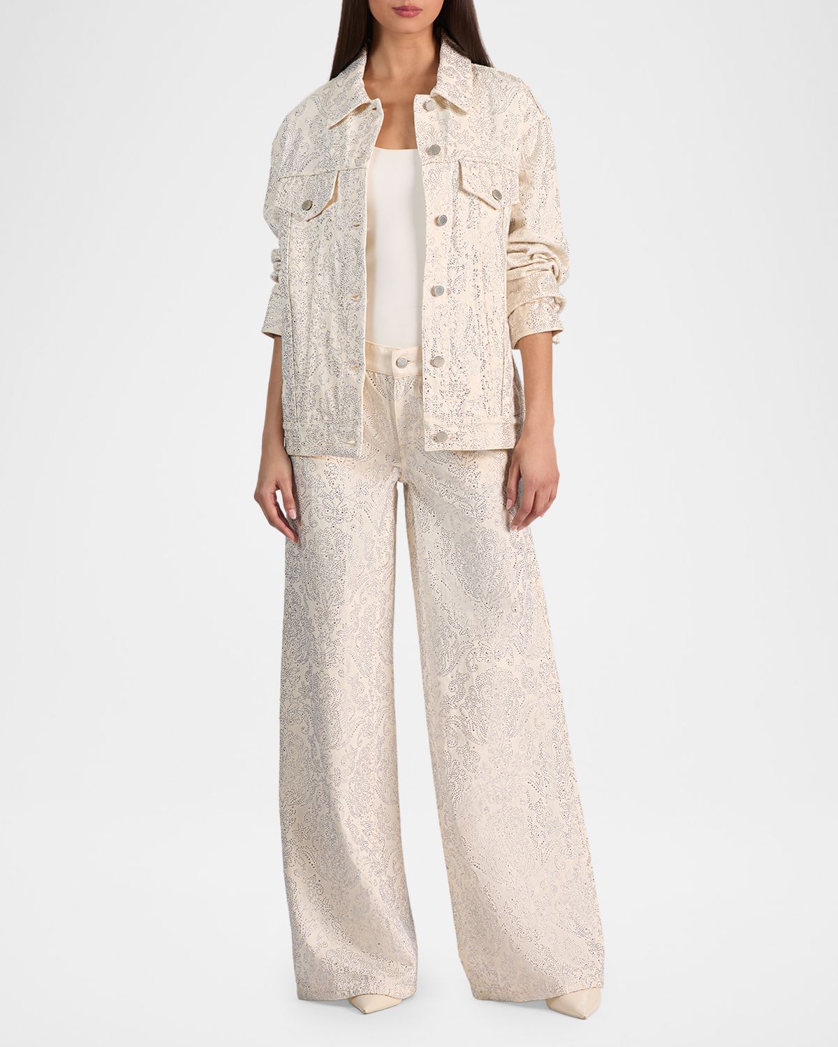 ALICE + OLIVIA Amazing Embellished Wide-Leg Jeans