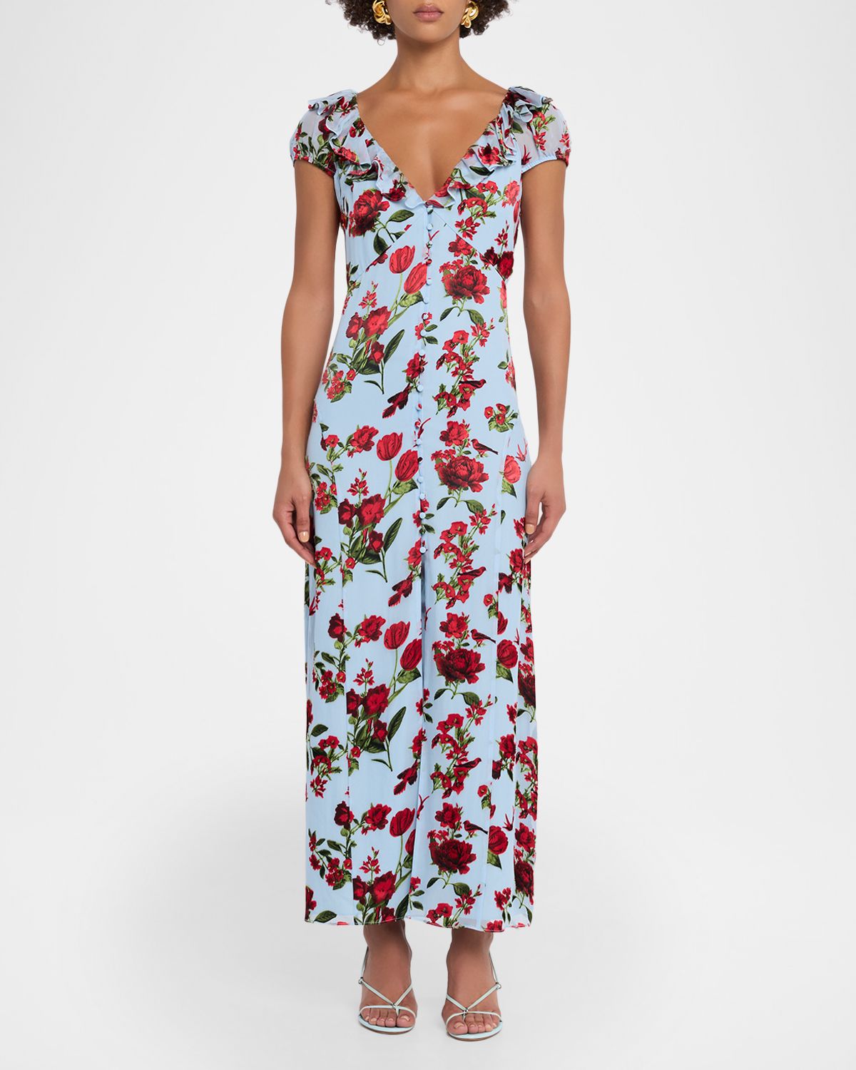 ALICE + OLIVIA Tara Short-Sleeve Ruffle Maxi Dress