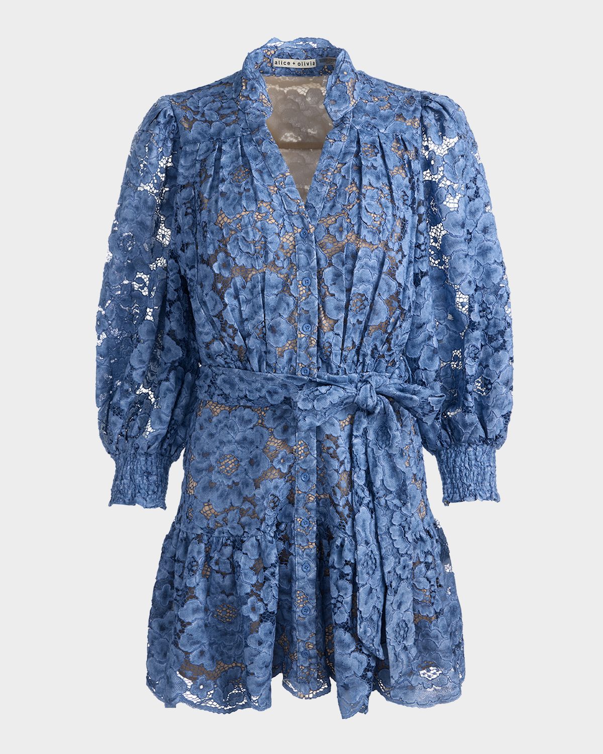 ALICE + OLIVIA Cora Voluminous Floral Lace Shirtdress