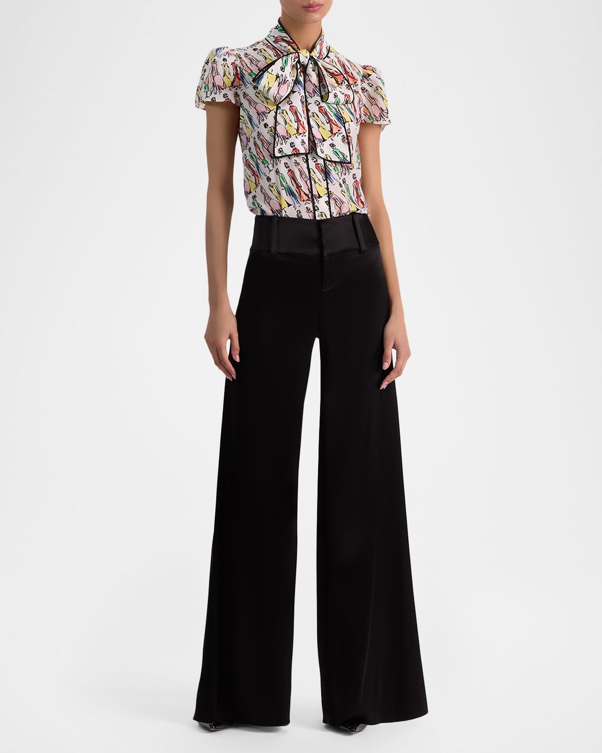 ALICE + OLIVIA Jeannie Staceface Tie-Neck Blouse