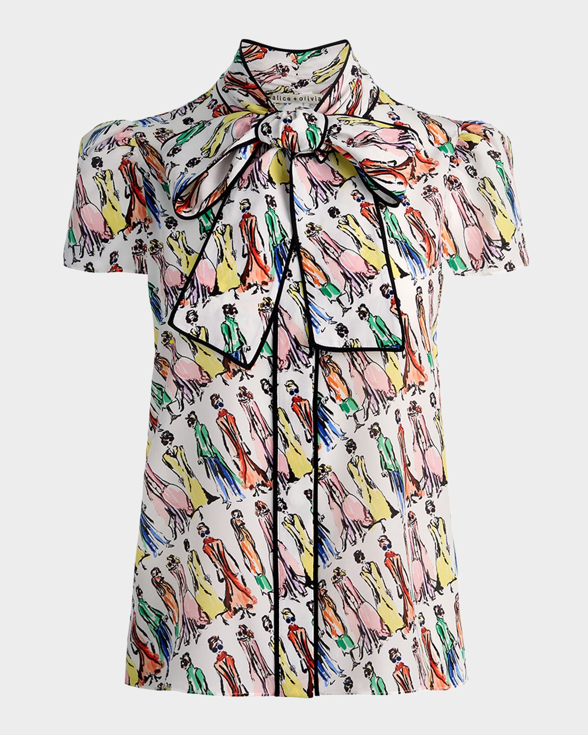ALICE + OLIVIA Jeannie Staceface Tie-Neck Blouse
