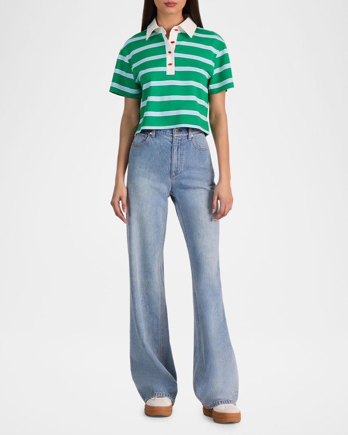 ALICE + OLIVIA Lyle Striped Rugby Polo