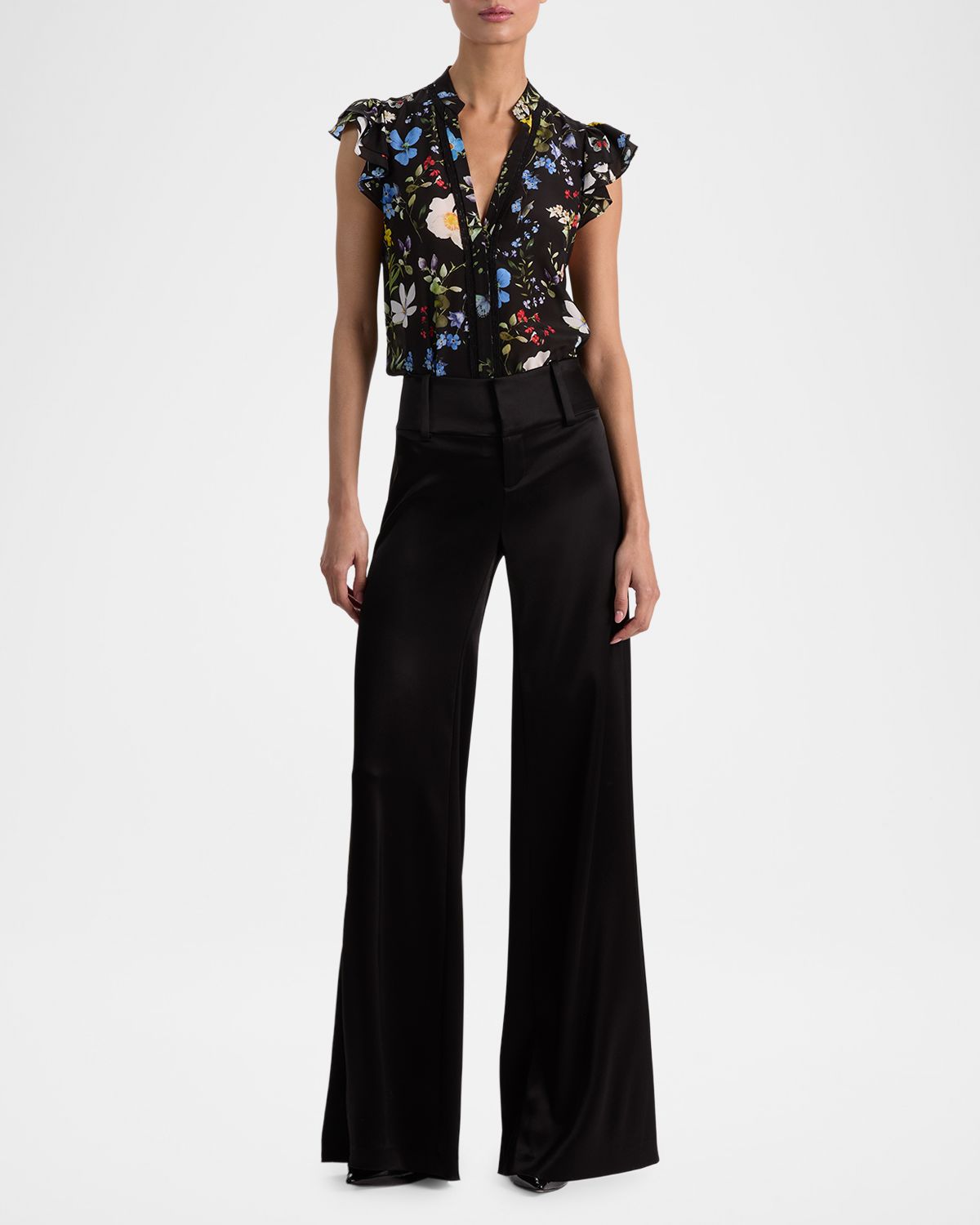 ALICE + OLIVIA Arlette Flutter-Sleeve Blouse