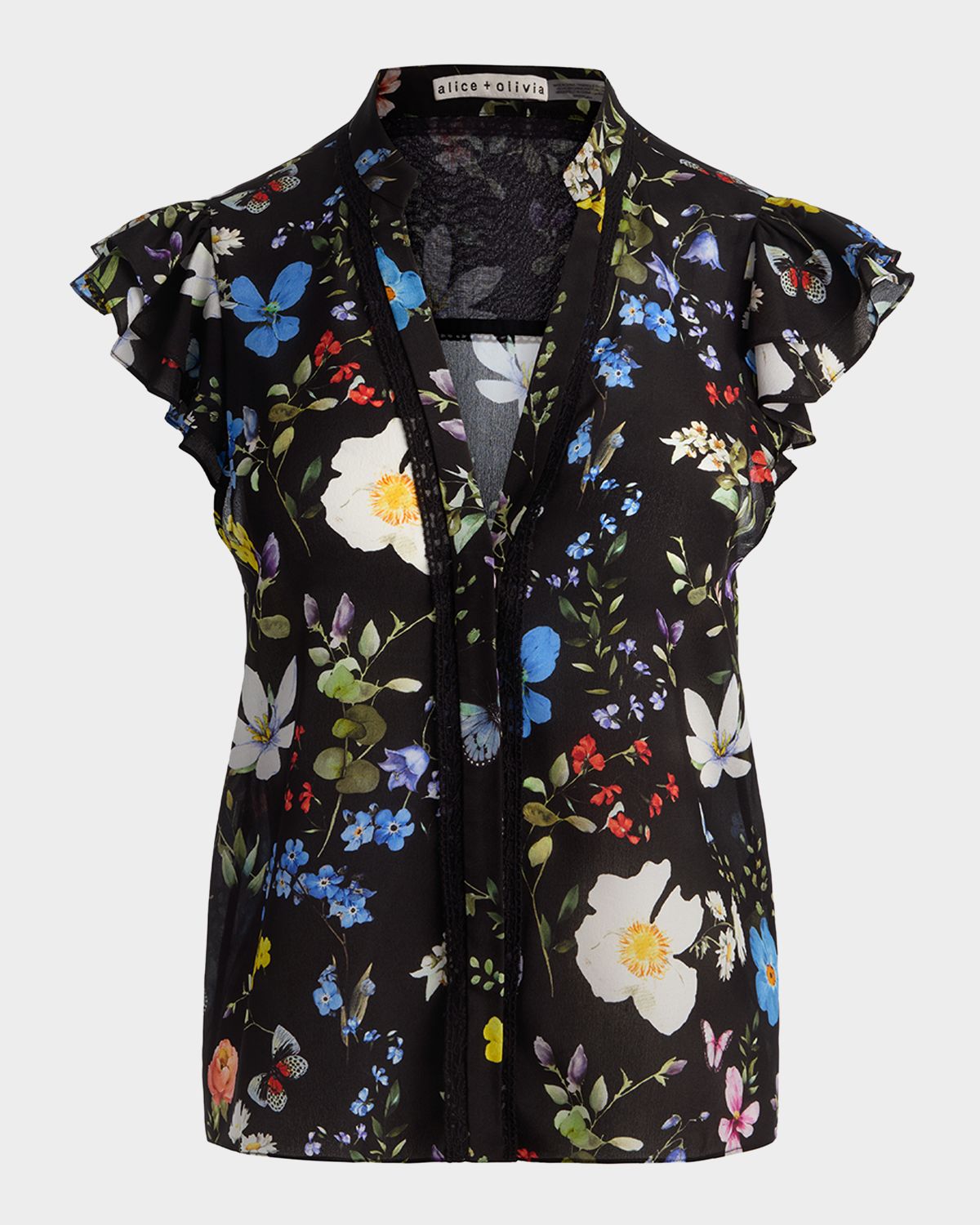 ALICE + OLIVIA Arlette Flutter-Sleeve Blouse