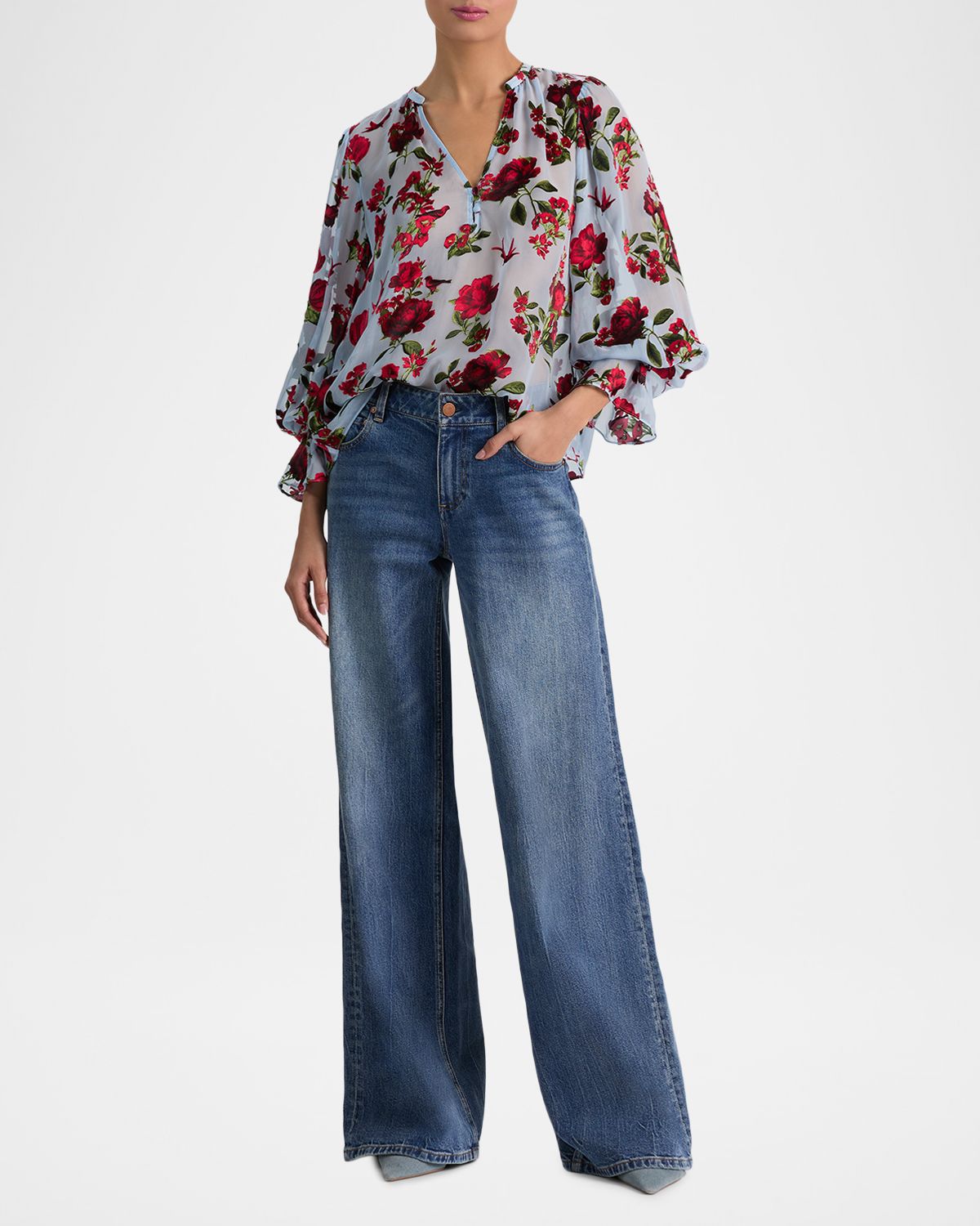 ALICE + OLIVIA Moranne Semi-Sheer Blouse