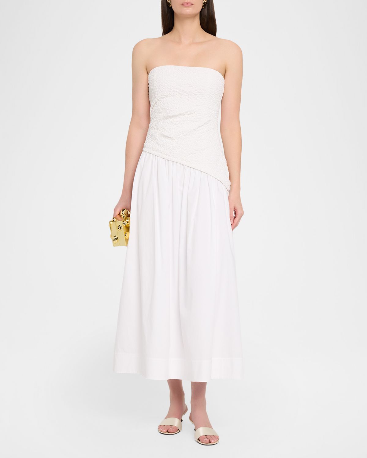 STAUD Nia Smocked Midi Dress