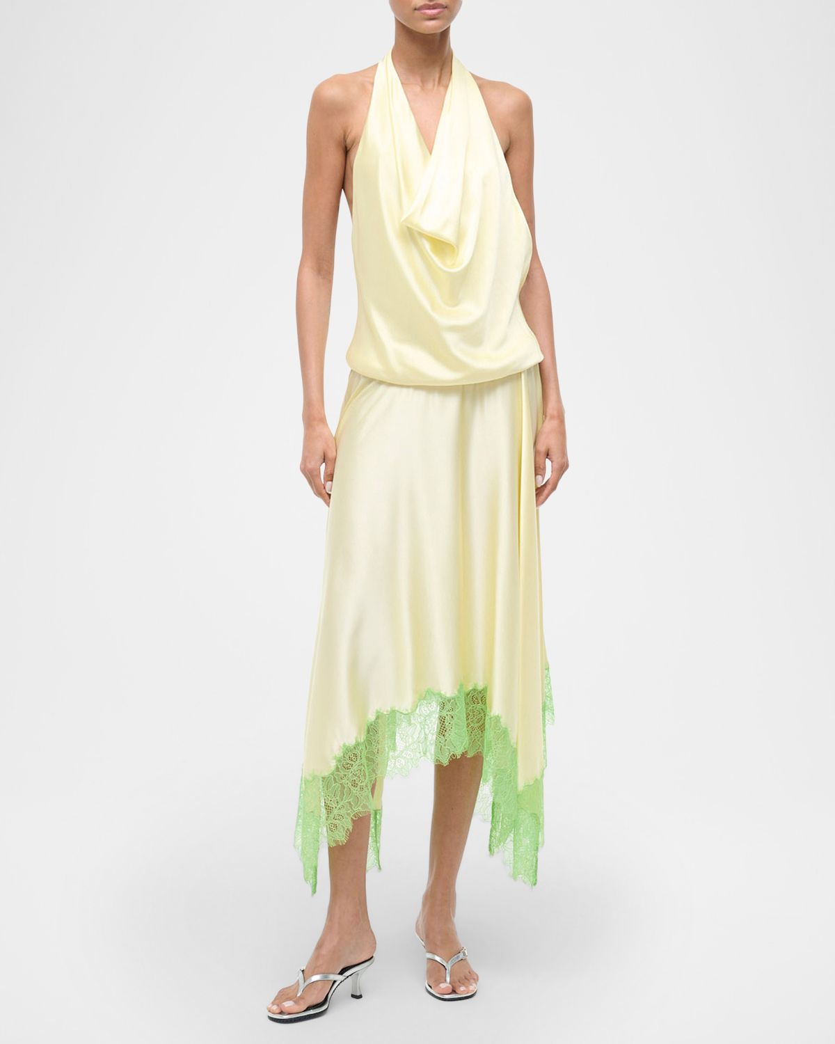 STAUD Elira Cowl-Neck Silk Dress
