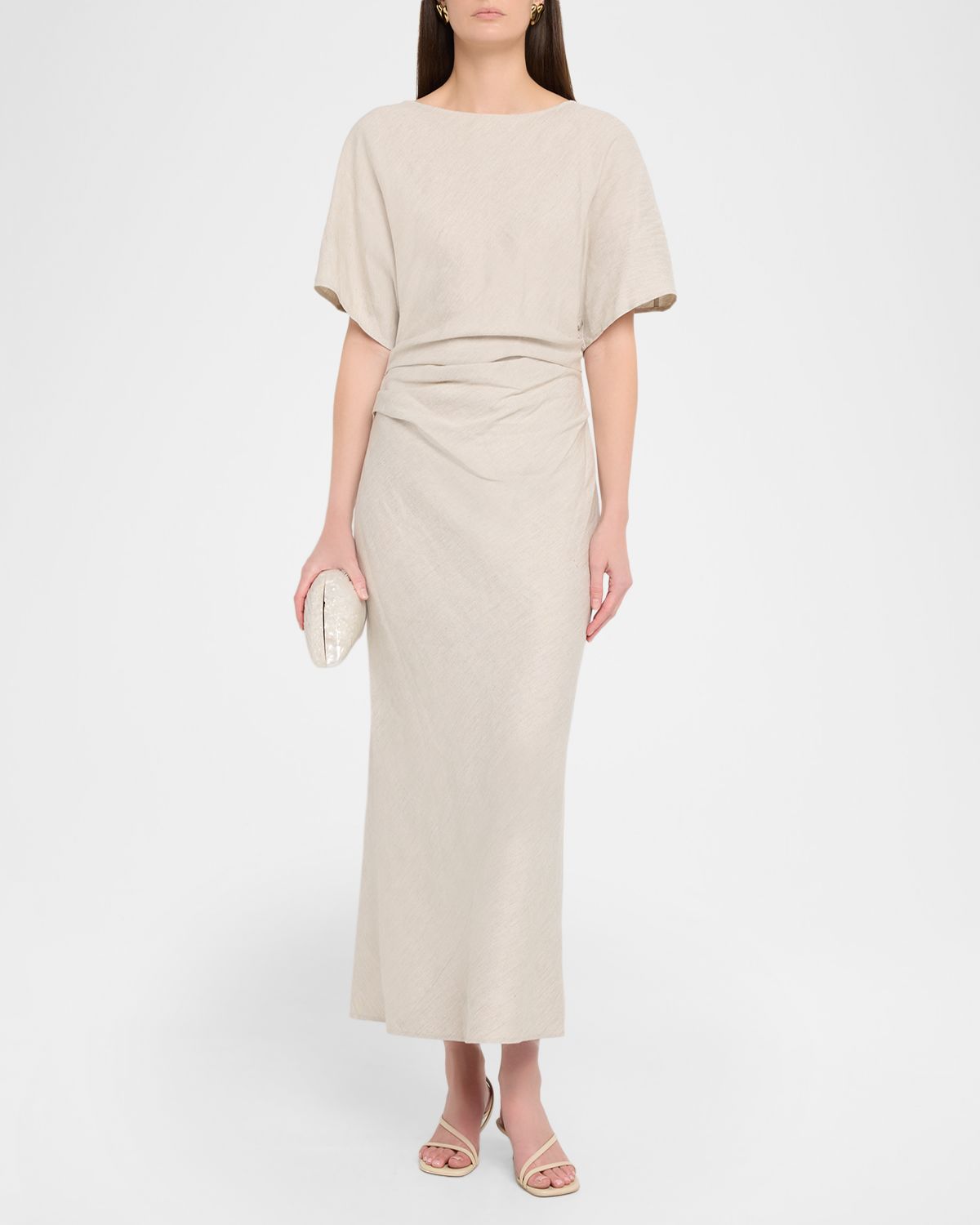 STAUD Amelie Linen-Blend Midi Dress