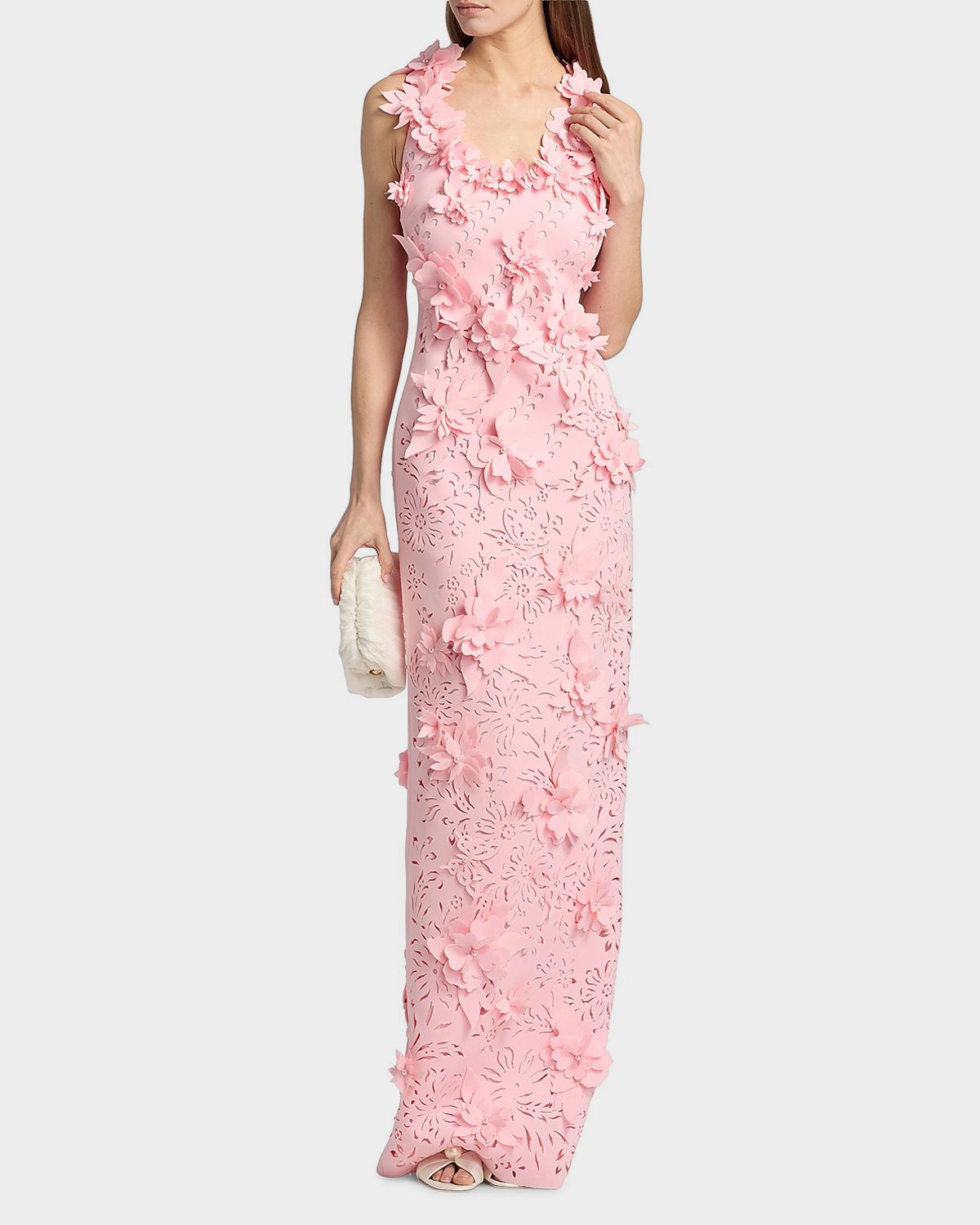 Badgley Mischka 3D Floral Pearly Embellished Gown