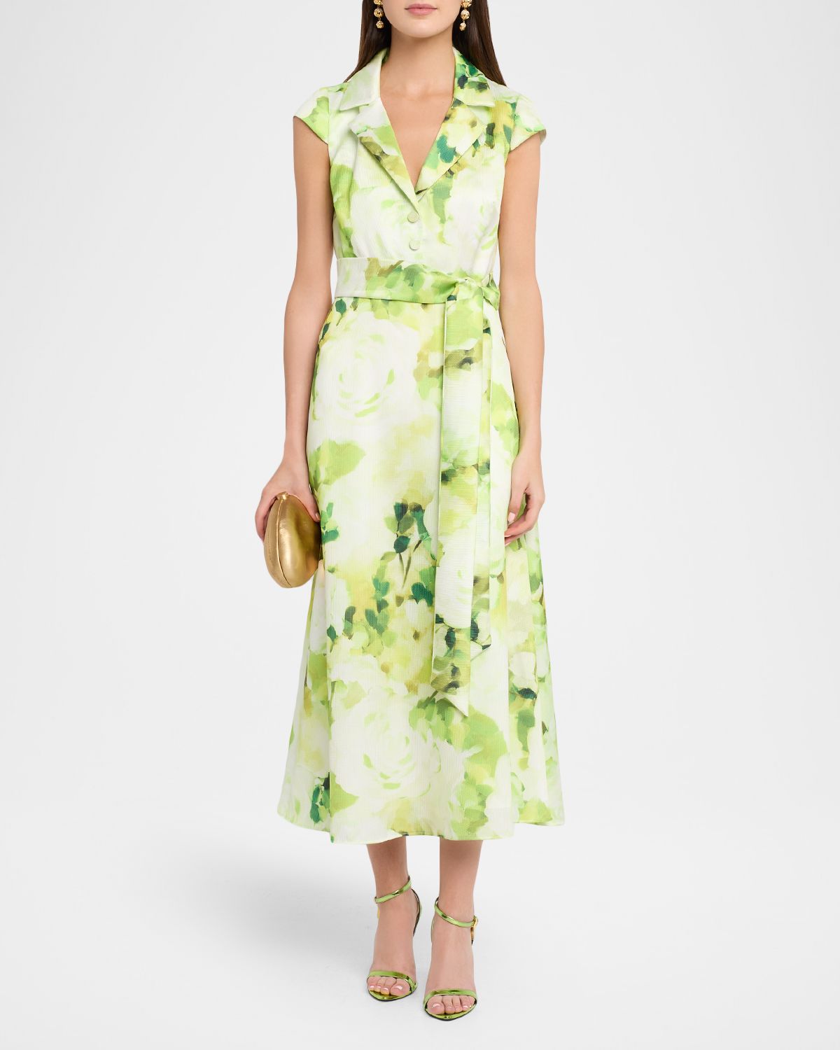 Badgley Mischka Floral-Print Pebble Gazar Midi Dress