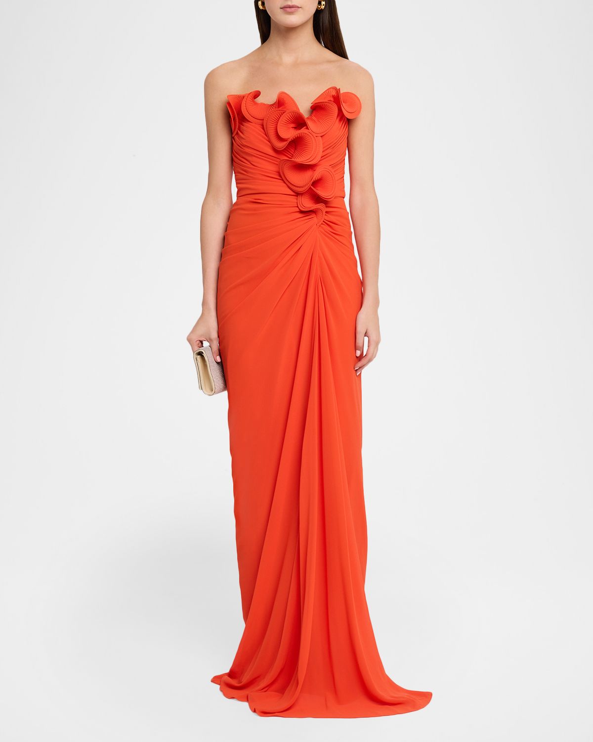 Badgley Mischka Strapless Ruched Georgette Gown