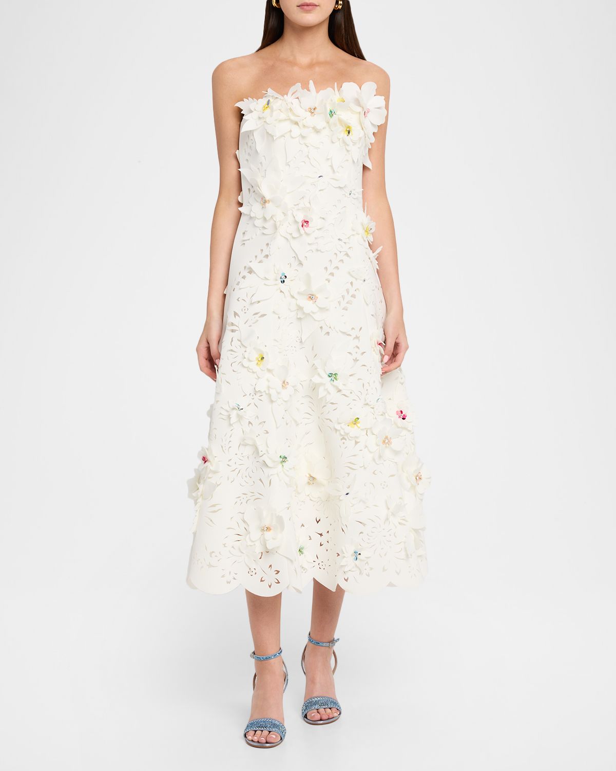 Badgley Mischka Cutout Floral Applique Scuba Midi Dress