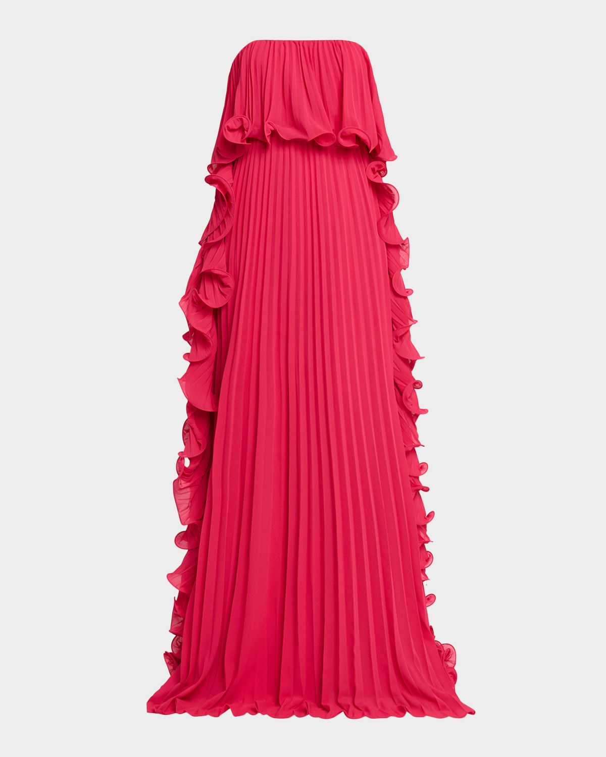 Badgley Mischka Strapless Ruffle-Trim Pleated Chiffon Gown