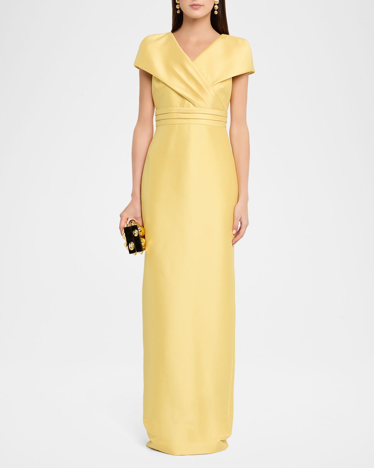 Badgley Mischka Faux-Wrap Mikado Column Gown