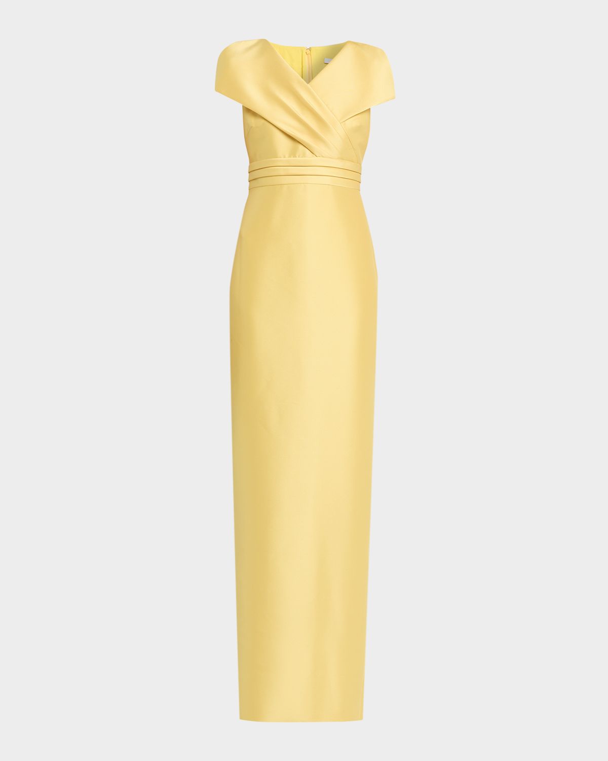 Badgley Mischka Faux-Wrap Mikado Column Gown