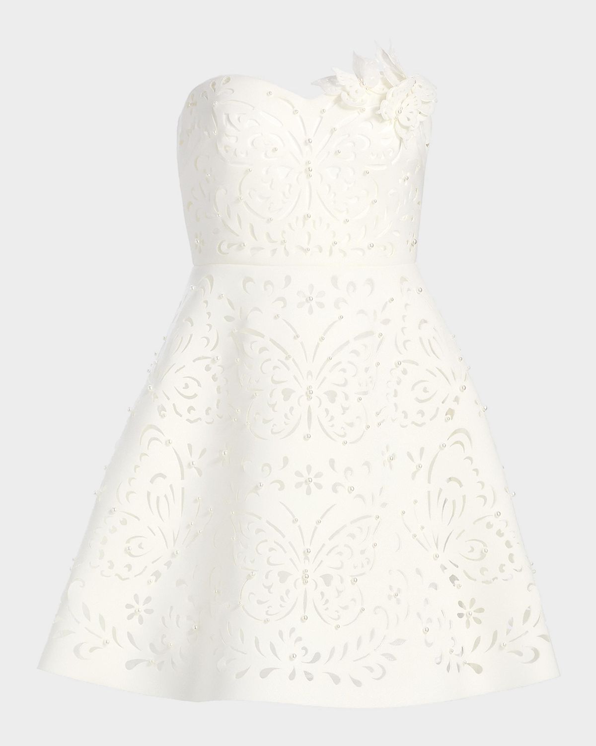 Badgley Mischka Strapless 3D Floral A-Line Mini Dress
