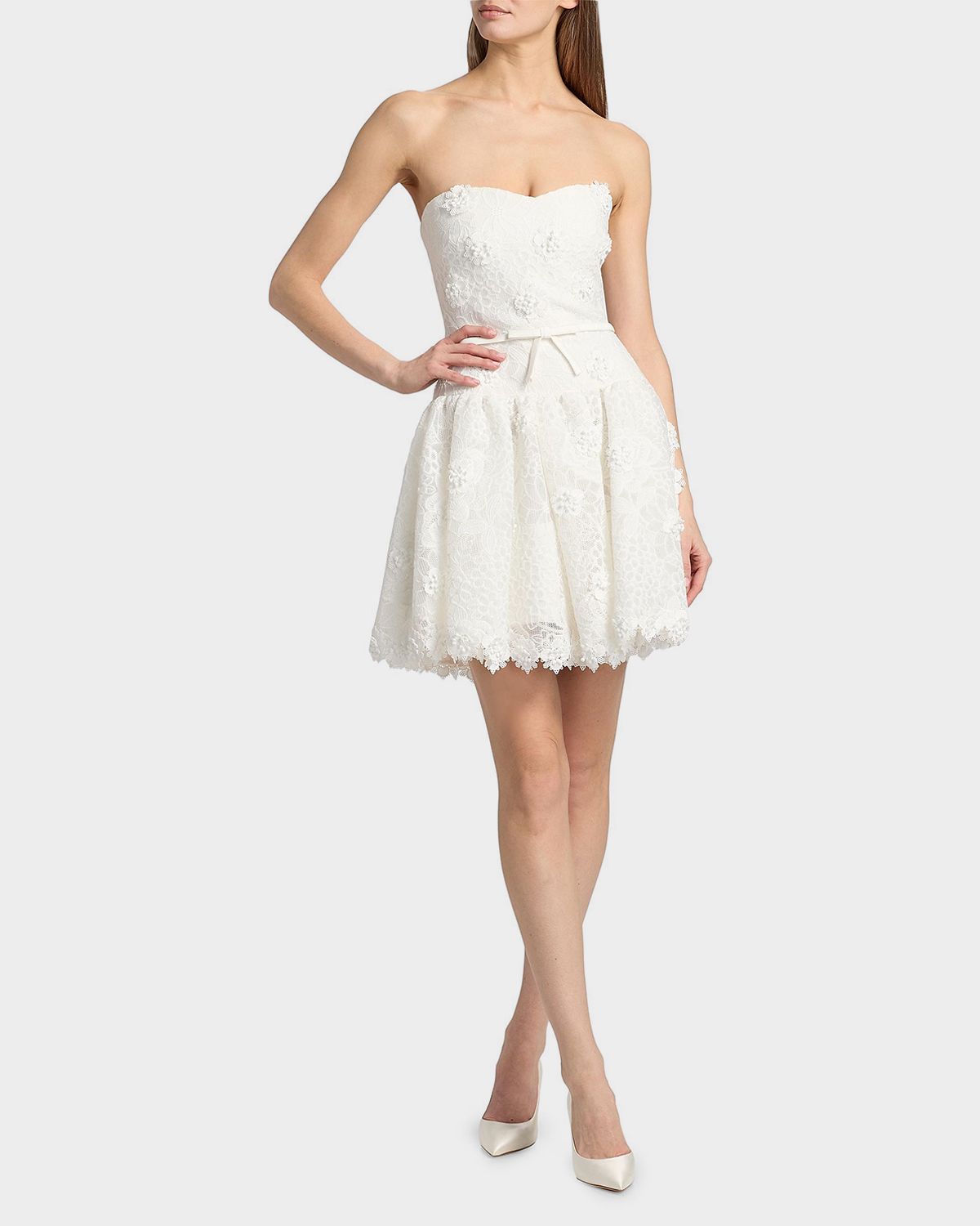 Badgley Mischka Strapless Bow Dropwaist Mini Dress