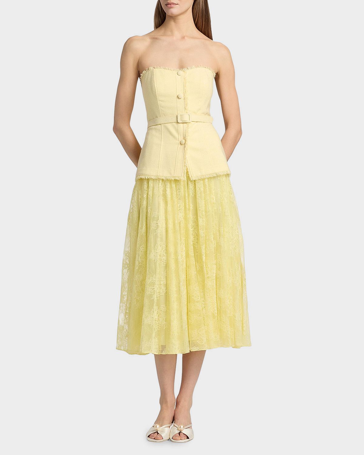 Badgley Mischka Tweed Lace Peplum Midi Dress