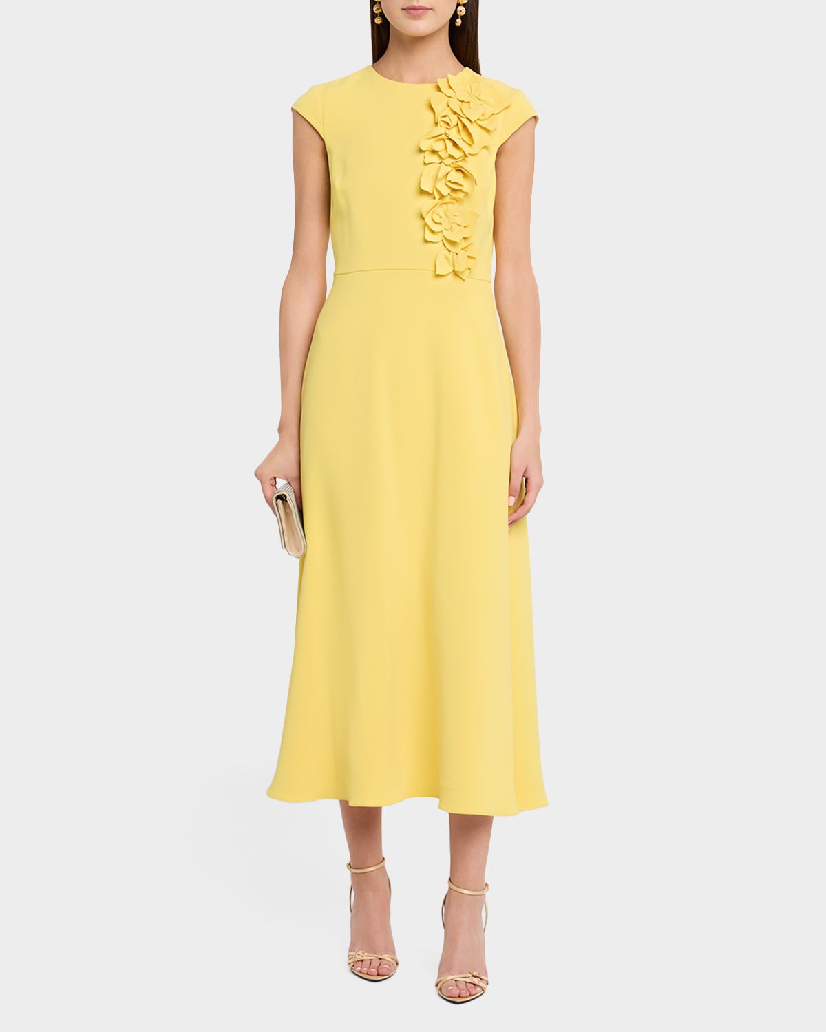 Badgley Mischka Floral Applique Stretch Crepe Midi Dress