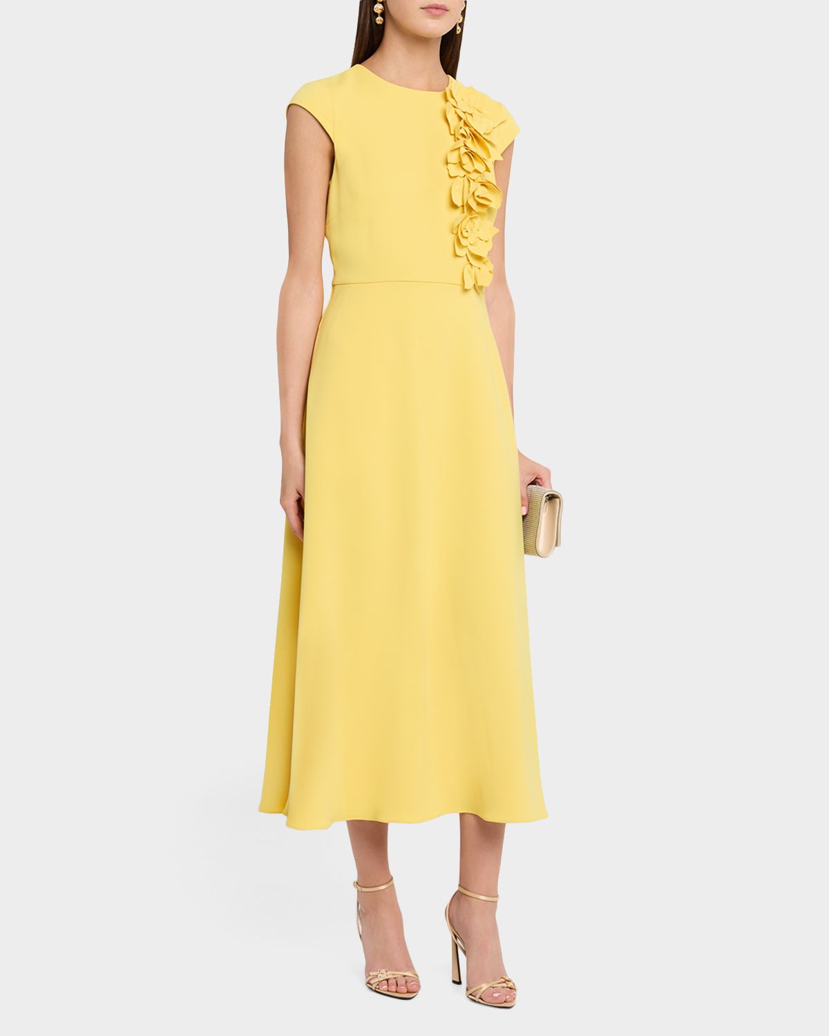 Badgley Mischka Floral Applique Stretch Crepe Midi Dress | Thumbnail 4 Badgley Mischka Floral Applique Stretch Crepe Midi Dress | Thumbnail 4