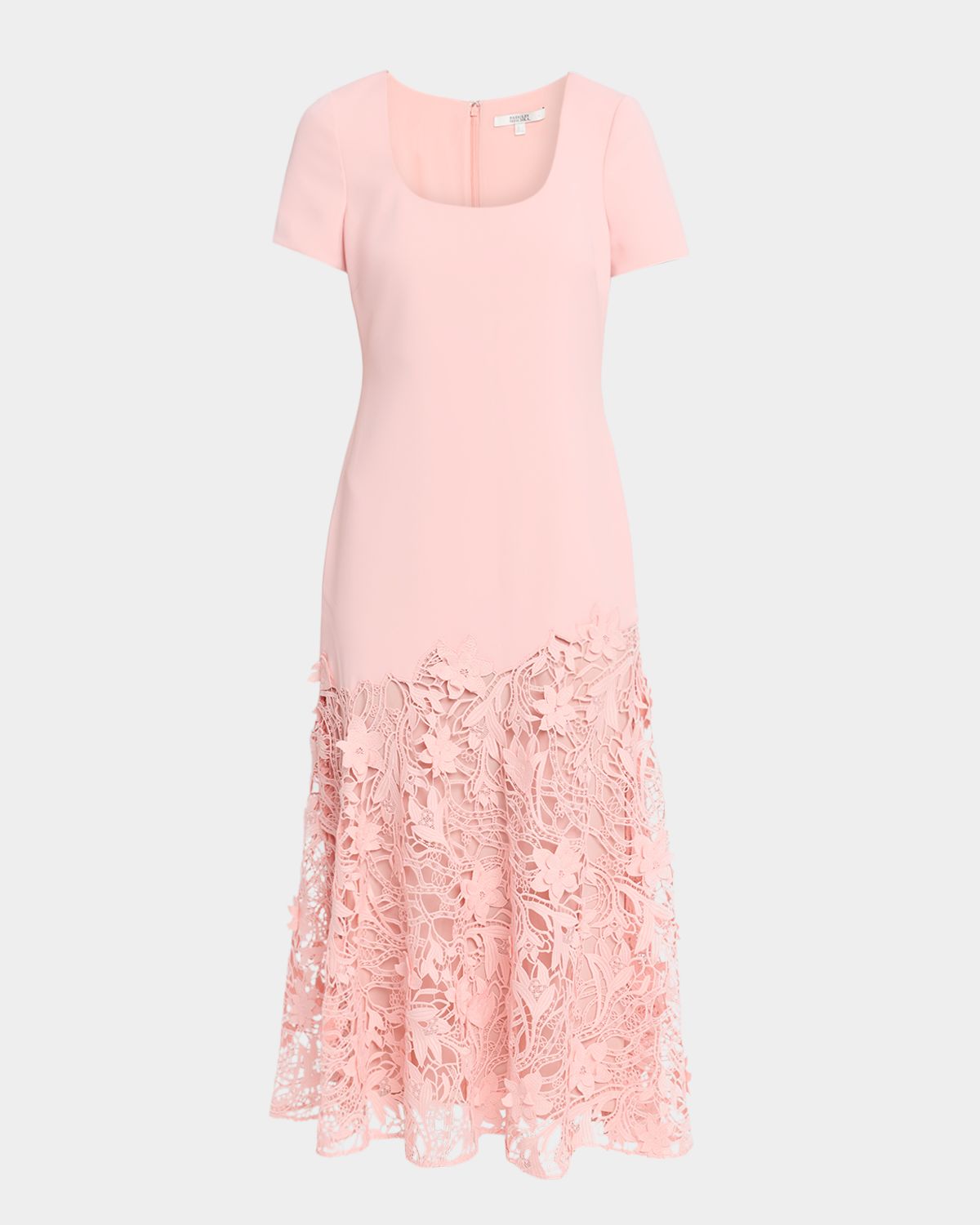 Badgley Mischka Drop-Waist Crepe & Lace Midi Dress