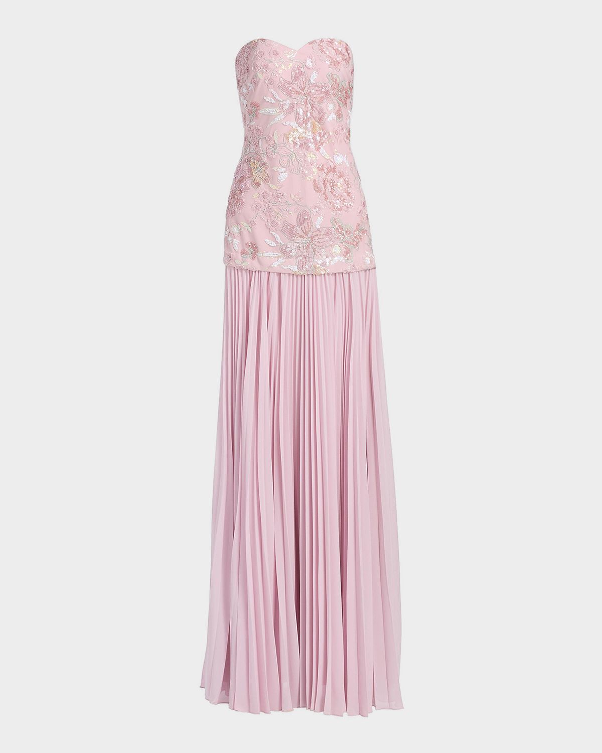 Badgley Mischka Strapless Beaded Bodice Dropwaist Gown