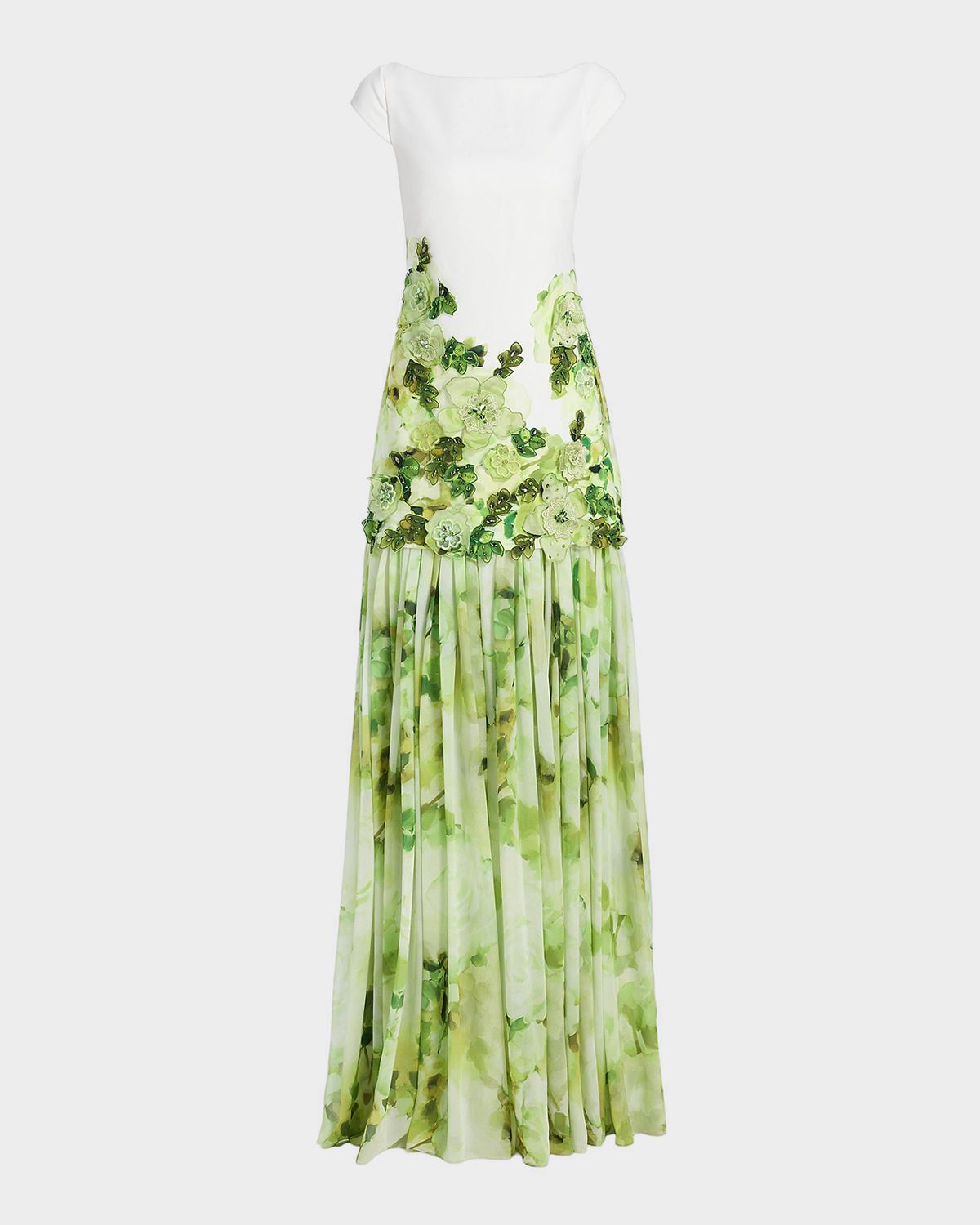 Badgley Mischka Floral Print Dropwaist Sheath Gown