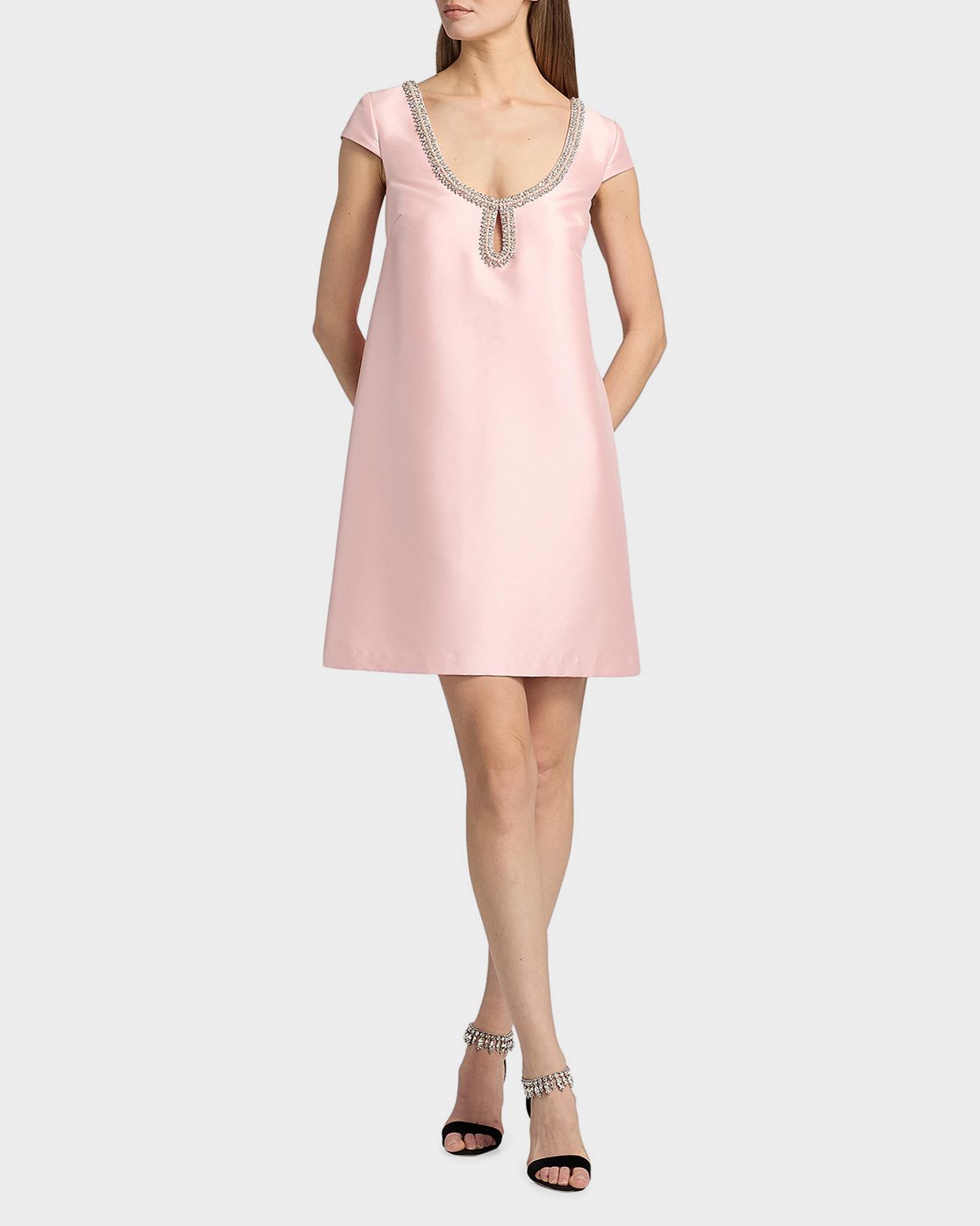 Badgley Mischka Beaded Scoop Neck Mini Shift Dress