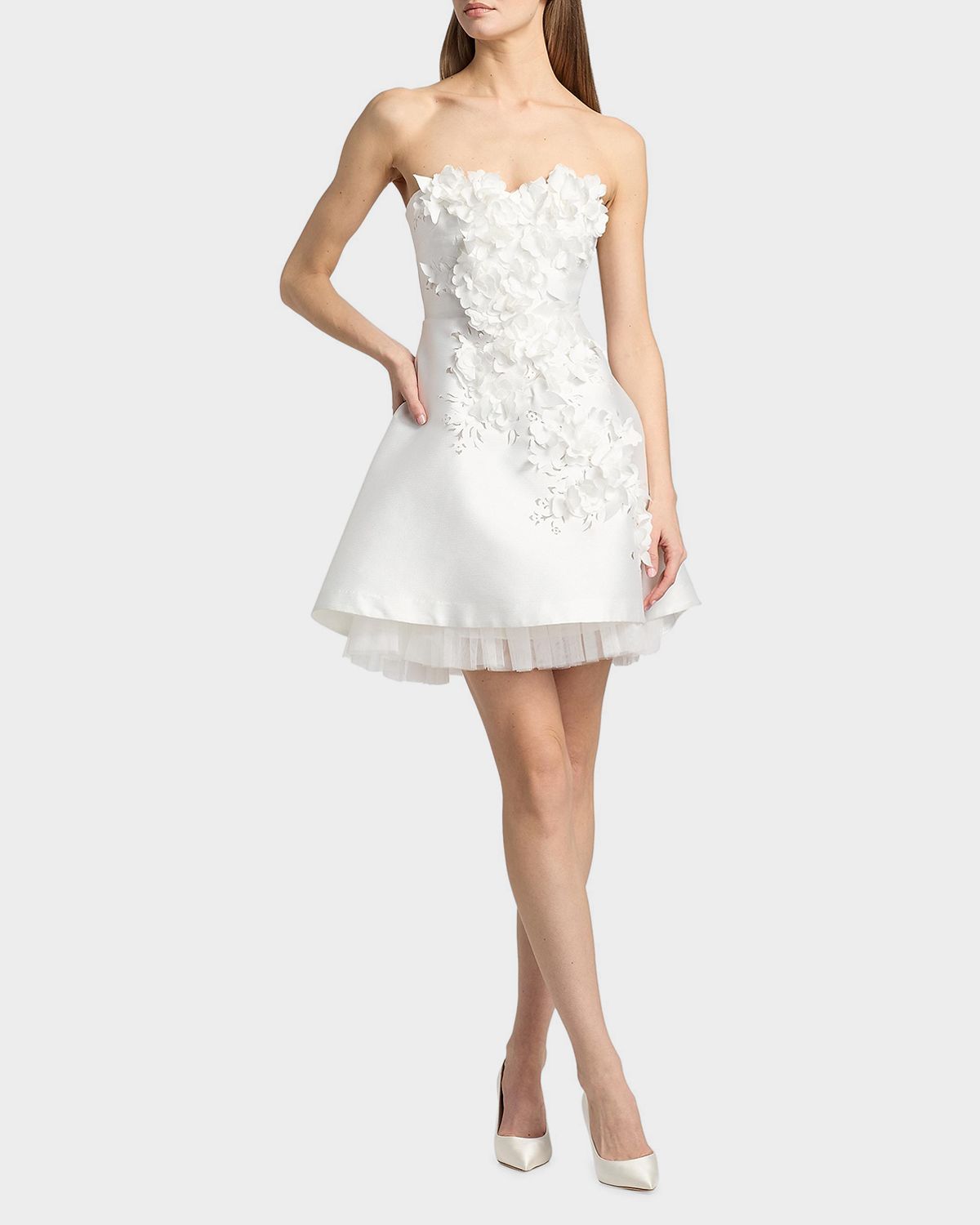 Badgley Mischka Flower Applique A-Line Mini Dress