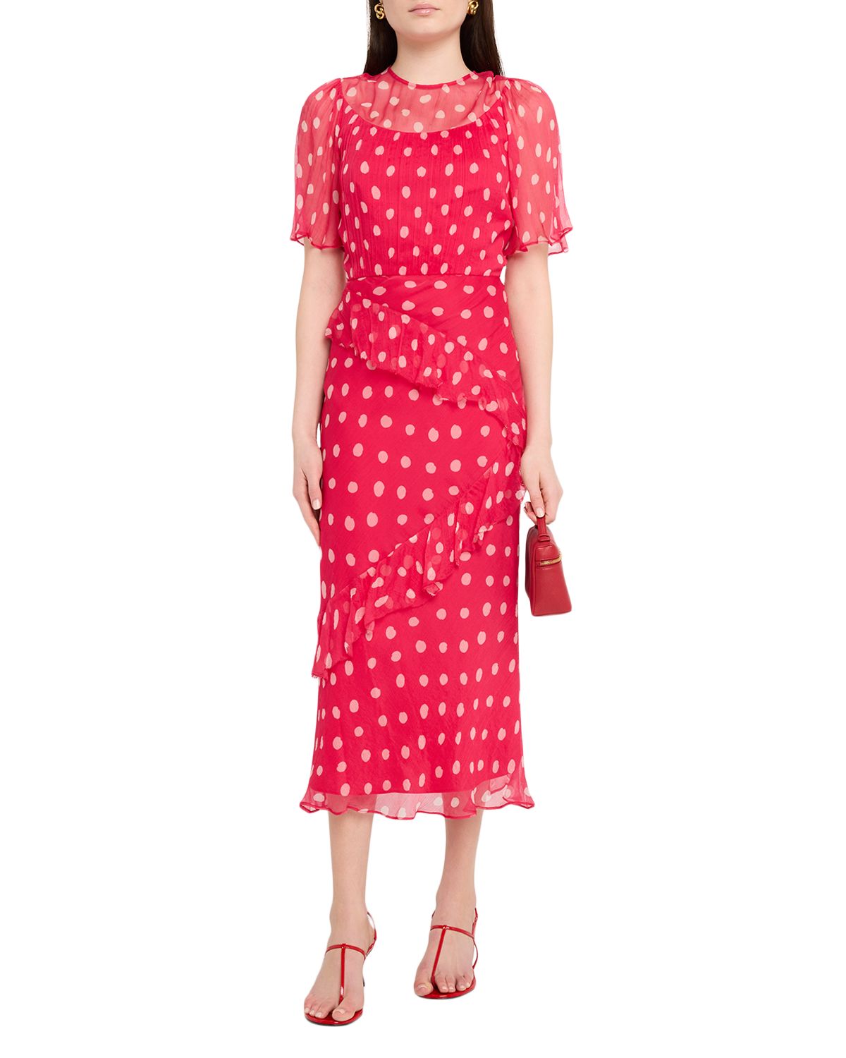 Saloni Vida-E Polka Dot Frill Midi Dress