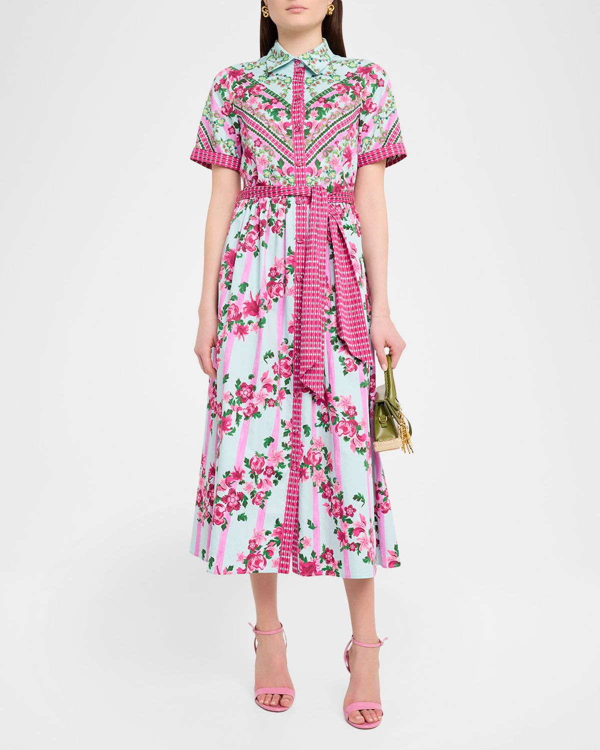 Saloni Vivienne Printed Short-Sleeve Shirtdress