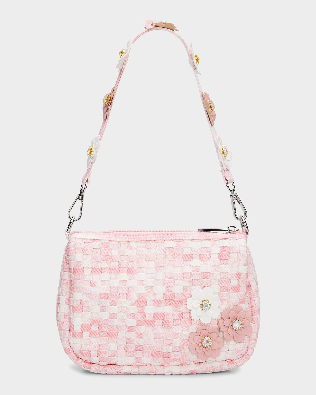 Bari Lynn Girl 's Woven Floral Applique Shoulder Bag