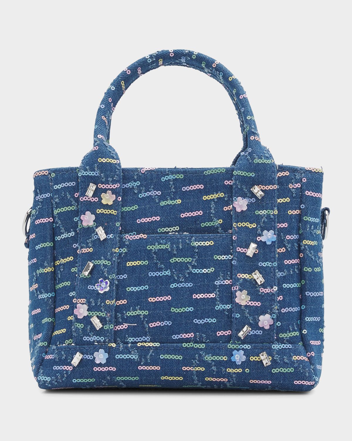 Bari Lynn Girl 's Beaded Sequin Denim Tote Bag