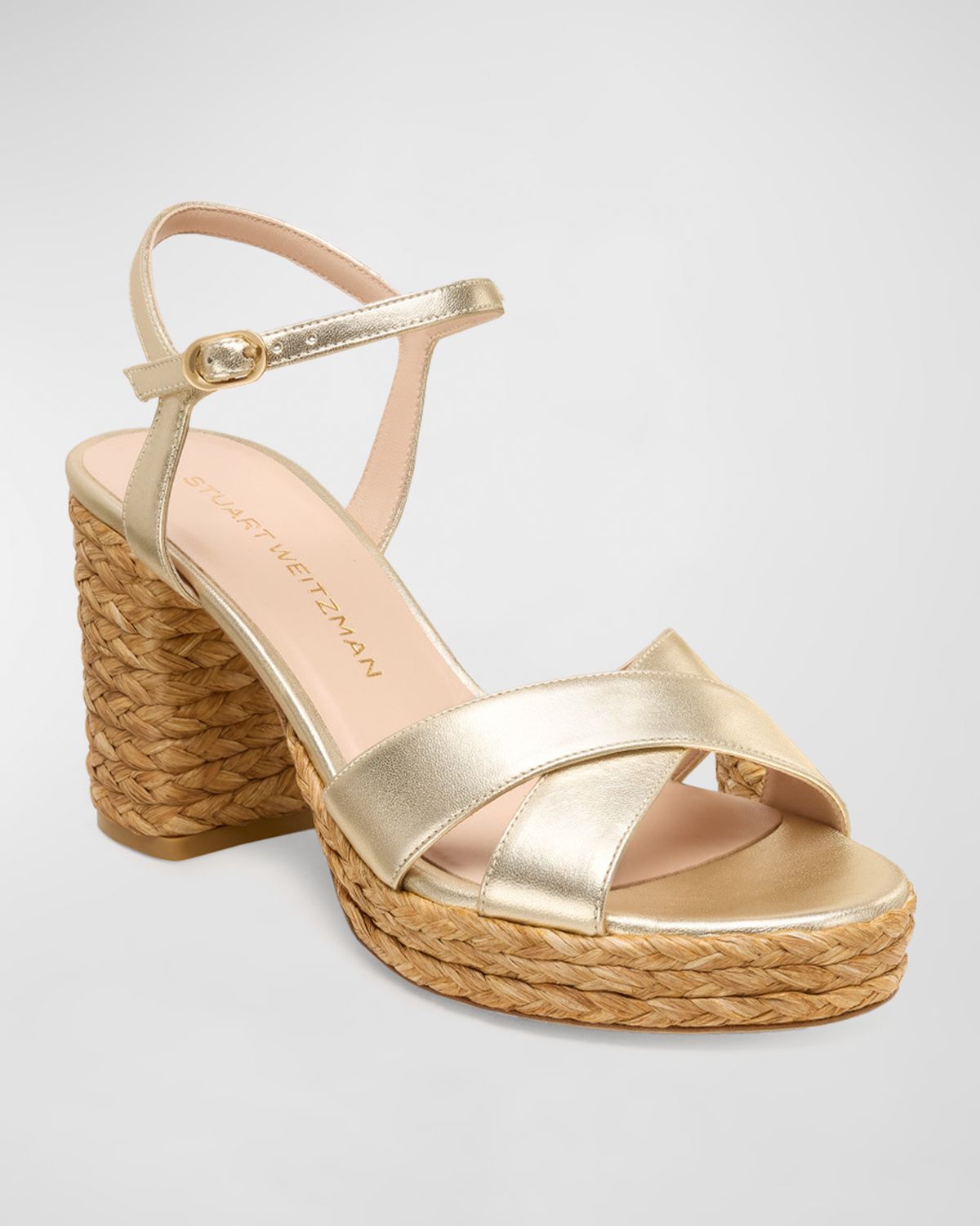 Stuart Weitzman 80mm Dayna Metallic Leather Platform Sandals