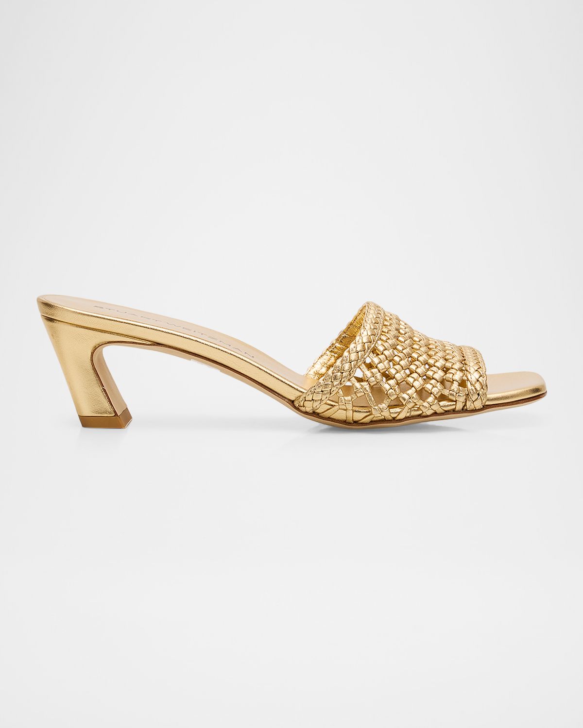 Stuart Weitzman 50mm Marina Woven Metallic Leather Mules