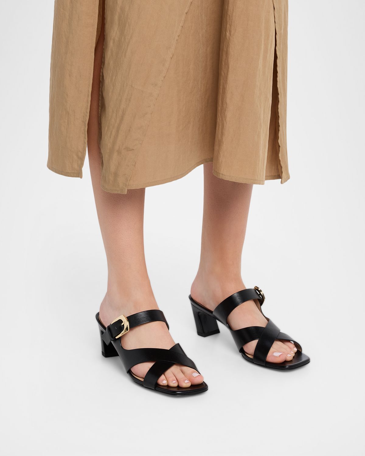 Stuart Weitzman 50mm Sai Leather Slide Sandals