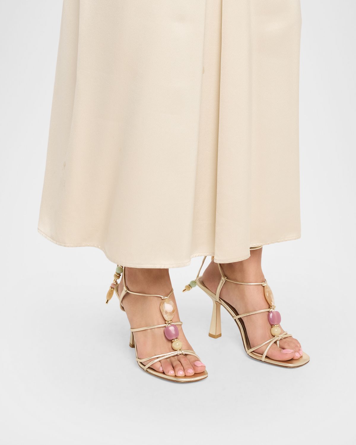 Stuart Weitzman 85mm Majorca Metallic Leather Wrap Sandals