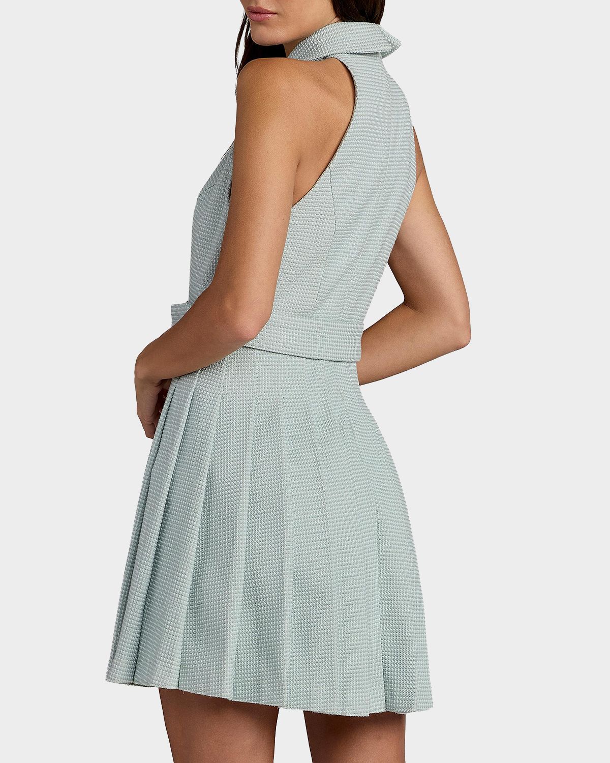 Mac Duggal Bouclé Pleated Button-Front Minidress