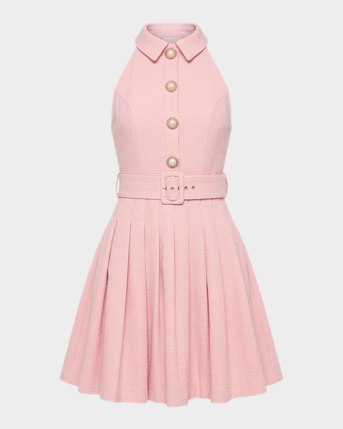 Mac Duggal Bouclé Pleated Button-Front Minidress