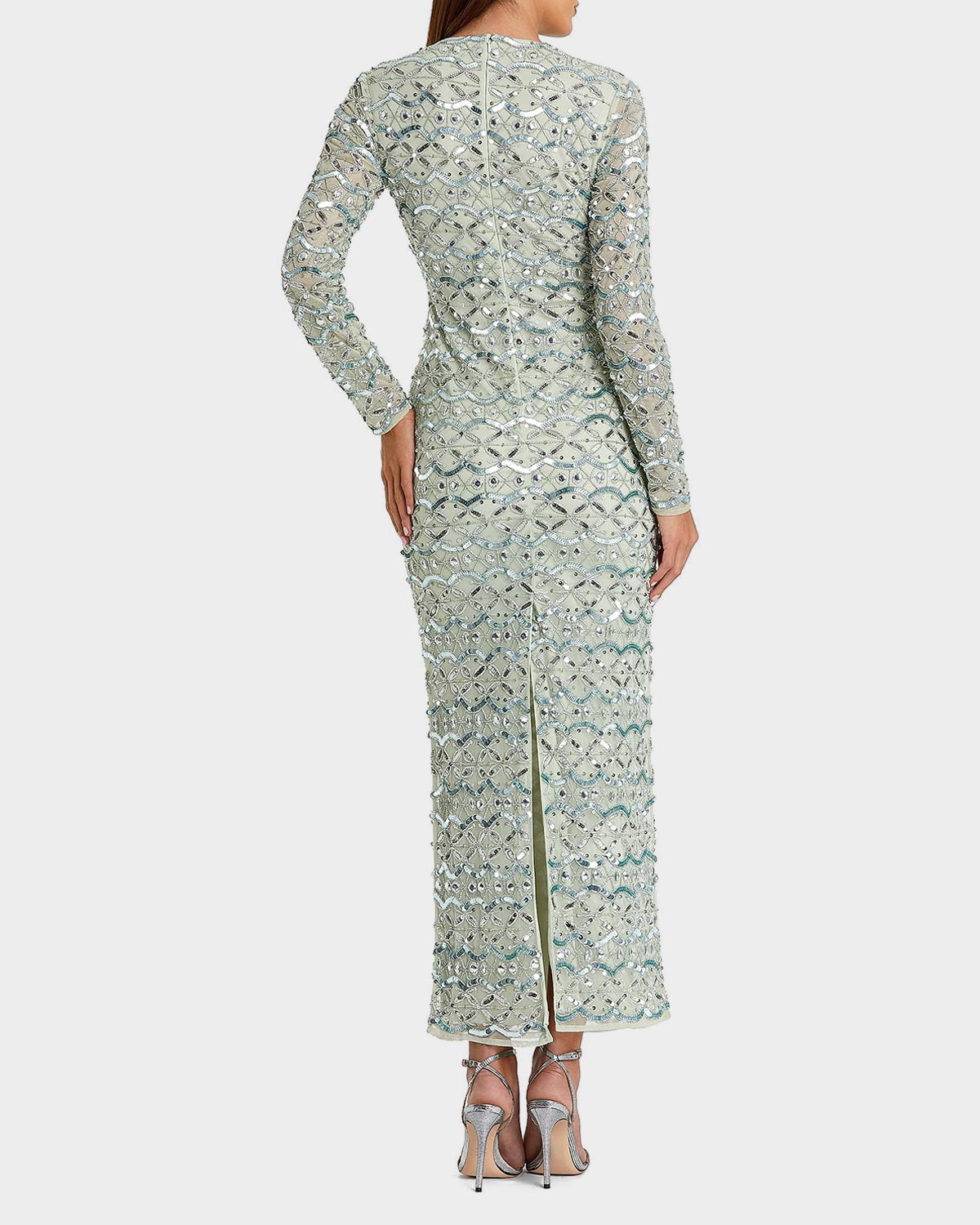 Mac Duggal Geometric Embellished Mesh Column Gown