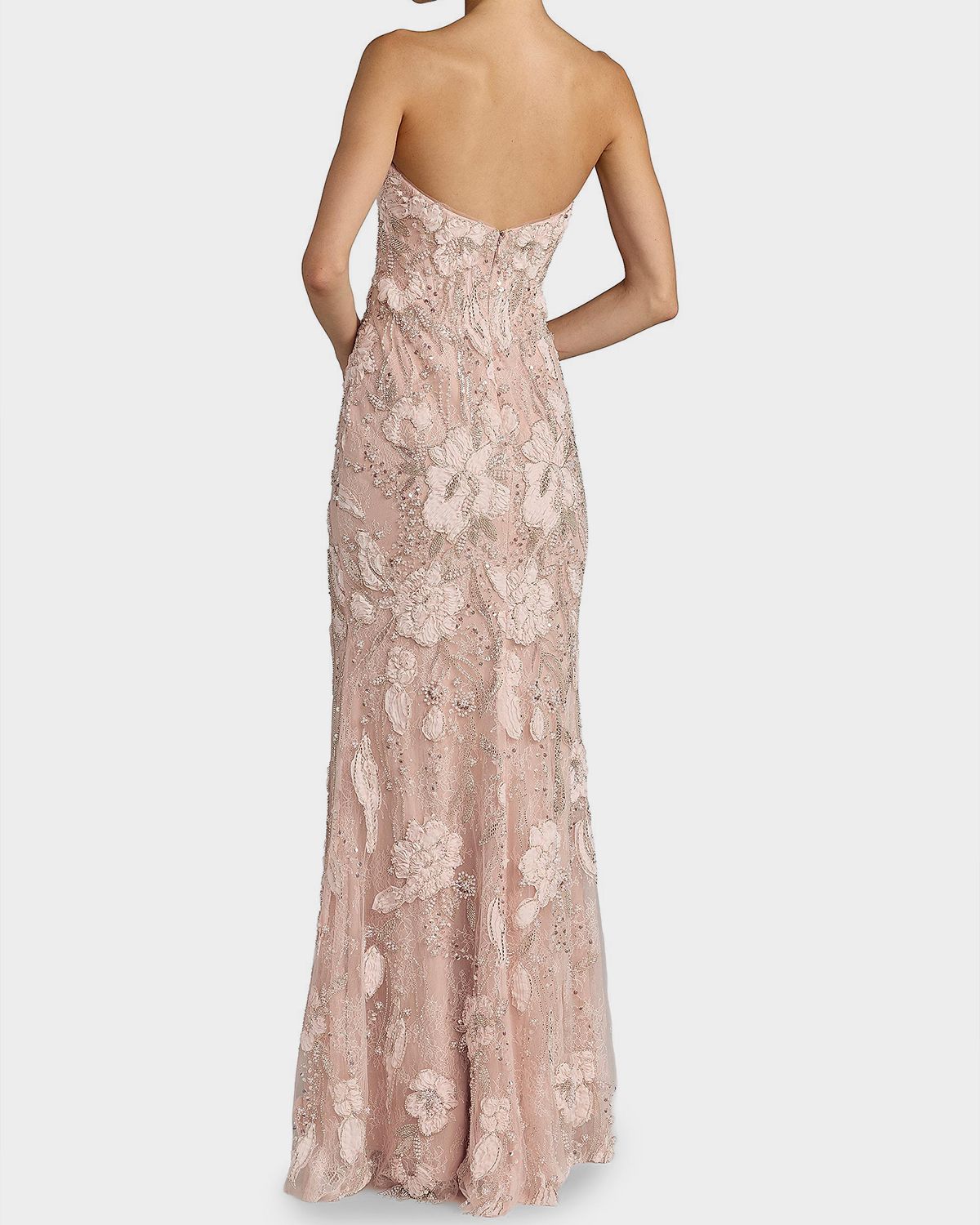 Mac Duggal Floral Embellished Mesh Strapless Column Gown