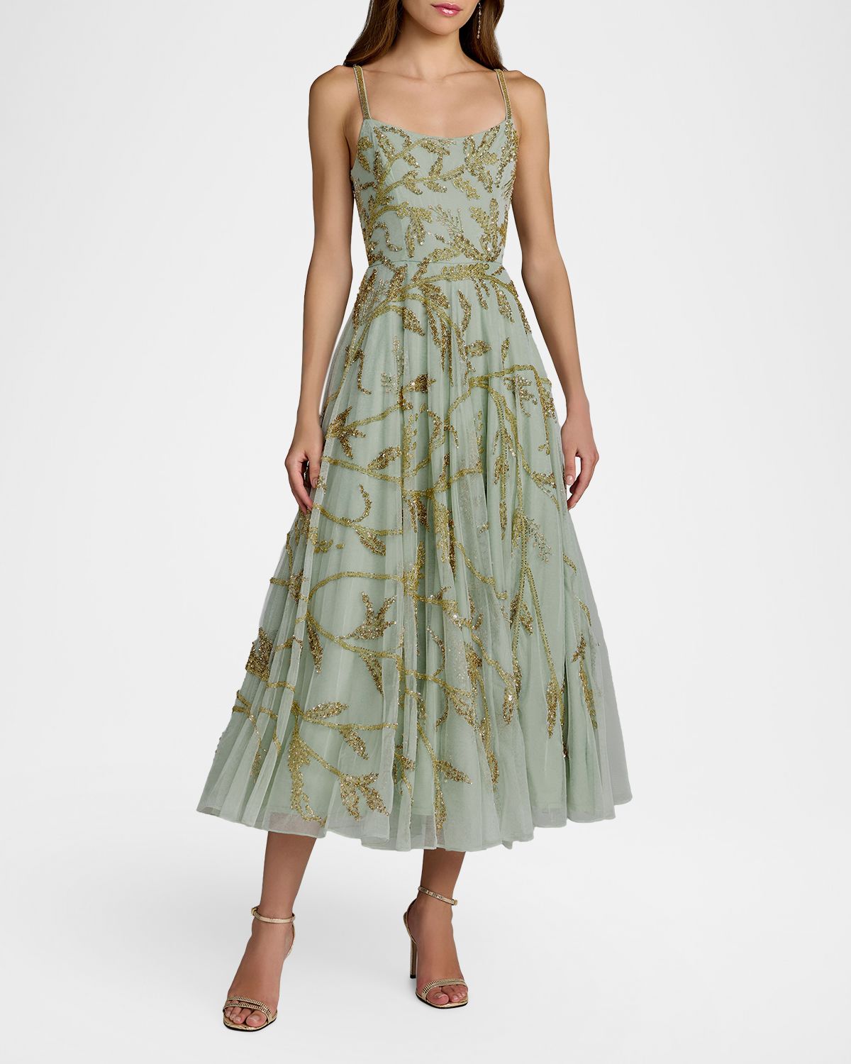 Mac Duggal Embellished Mesh Midi-Dress
